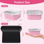 FORBFAN 150 Pcs Square Mini Cake Pans with Lids, 10 oz Individual Mini Loaf Pans, 4.4x4.4 Pink Aluminum Foil Cupcake Baking Cups