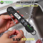 MBBS Meat Thermometer Digital with Foldable Probe | Instant Read, Ultra Fast & Backlit | 100% Waterproof (IP66) | for Kitchen, BBQ, Grill, Smoker | °C/°F Switchable (Black)
