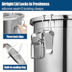 304 Stainless Steel Airtight Canister, 3.17Gal/405oz/12L Airtight Food Storage Container with Lid Lock Clips, Flour Container Metal Bucket Food Storage Container for Rice, Flour, Grain, Coffee Bean