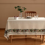 ISAENNE Designer Christmas Linen Rectangular Tablecloth,Light Beige Western Elegant Table Cloth,Wrinkle Resistant Decor Tablecloths for Dining Thanksgiving Kitchen Christmas,55"*87"-Carol G