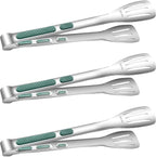 Stainless Steel Kitchen Tong Set - Anti-Slip Heat-Resistant Grip, Widened 3-Line Slotted Heads for Easy Clamping (Steaks, BBQ, Pasta, Salads), Easy Clean for Versatile Use Set of 3-11", Green
