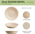 [500 COUNT]Sugarfiber by Harvest Pack PFAS FREE 24oz Round Soup Paper Bowls - Compostable Heavy-Duty Eco-Friendly Disposable Bagasse Bowl sugarcane made plant fibers for Meal Prep