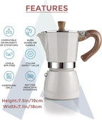 AGOGO Milano Moka Pot, Stovetop Espresso Maker, Greca, Coffee Percolator, Turkish Coffee Maker with Paper Filter, 6 Cup, Cream Color