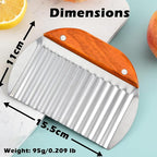 Suuker Large Crinkle Cutter for Veggies,French Fry Cutter with Wooden Handle,Potato Slicer French Fries Chopper,Potato Chip Slicer,Crinkle Cut Fries,Wavy Knife for Cucumber,Carrot,Carrot Chopper