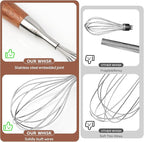 Stainless Steel Whisk Wooden Handle Metal Whisk Balloon Wire Baking Whisks for Cooking Kitchen Whisking Beating Blending 12inch