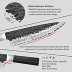 SHAN ZU 7-Piece Japanese Knife Set - 7 Layers 10Cr15MoV High Carbon Steel Kitchen Knifes Set with Block and Sharpener,Ultra-Sharp Chef Knife Set with G10 Handle