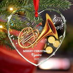 Customized French Horn Instrument Glass Ornament Xmas Tree, Personalized Year Text Name French Horn Lover Christmas Ornaments Gift for Dad Mom Husband Wife Uncle Aunt,Unique Horns Glass Xmas Ornament