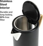 PantryPro 1.7L 1500W Rapid-Boil Electric Kettle - Stainless Steel Interior - Auto Shut-Off, Boil-Dry Protection, LED Indicator, Wide Opening - Black