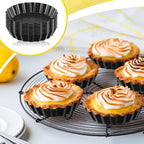 Tessco 16 Pieces Mini Tart Pans with Removable Bottom Nonstick Quiche Mini Pie Tart Pans Bakeware Mold Fluted Side for Pies(Black Gray Round,3 Inch)