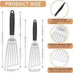 Stainless Steel Spatula Set, 13.3" Large & 11.3" Small Slotted Fish Turner with Silicone Handle, Metal Spatulas for Kitchen, Grilling, Cooking Utensils Flipper for Fish, Egg, Pancake (2 Pack)