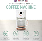 Haden Coffee Machine, 12 Cup Programmable Drip Coffee Maker with Auto Shut-Off Function and Reusable Washable Water Filter, Ivory & Copper