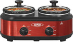 Sunvivi Double Slow Cooker,2 Pot Small Mini Crock Buffet Servers and Warmer,Dual Pot Oval Manual Slow Cooker with Adjustable Temp Removable Ceramic Pot,Stainless Steel, Total 2.5 Quarts Red