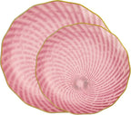 PLASTICPRO 60 Pack Plastic Plates Set of 30-10 inch Plates and 30-7 inch Plate, Elegant Clear Pink Spiral and Gold Rim Disposable Fancy Dishes Heavyweight