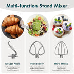 COOKLEE Stand Mixer, 9.5 Qt. 660W 10-Speed Electric Kitchen Mixer with Dishwasher-Safe Dough Hooks, Flat Beaters, Wire Whip & Pouring Shield Attachments for Most Home Cooks, White