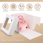 Cakebon Cake Boxes with Boards - 8 Inch Round Cake Drum Silver - Box With Window for Birthdays, Weddings and Parties (1pc Each, 2pcs Total)