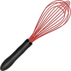 TEEVEA Silicone Whisk Non Scratch Wisking Tool, Metal Wire Stainless Steel Whisk - Small Mini Heat Resistant - Black & Red, 11-Inch