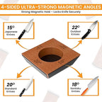 Rolling Knife Sharpener Kit – Magnetic 4-Angle Base, 3.86 Inches Longer Wooden Roller, 4 Grit Discs (1000/400 Diamond & 3000 Maroon / 6000 White Ceramic) and Leather Strop
