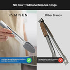 Misen Kitchen Tongs - Dishwasher Safe, Heavy Duty - Precision Silicone-Tipped Grilling Tool - Heat Resistant, Nonstick Safe - Perfect for Serving and Air Frying- 13 Inch | Gray