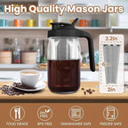 Cold Brew Coffee Maker,32 Oz Mason Jar Pitcher with Stainless Steel Filter, Pour Spout Handle Lid, Heavy Duty Glass Airtight & Leak-Proof Pitcher for iced coffee Tea Breastmilk Lemonade-Black