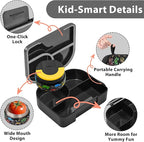 TinyPalsa Bento Box for Kids with 10oz Thermos, Durable Lunch Box with Leak Proof Insulated Food Jar, 3 Compartments with Portable Handle for Ages 3+, Dishwasher Safe, Ideal for School, Travel (Car)