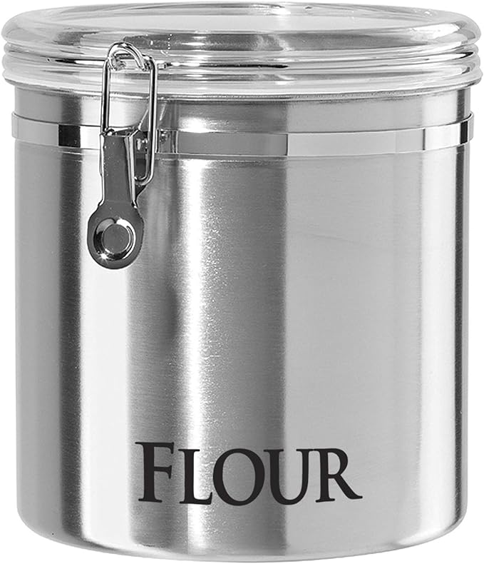 Oggi Stainless Steel Kitchen Canister 152oz + Oggi Jumbo 8" Stainless Steel Flour Clamp Canister
