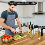 Magnetic Wooden Knife Block for Kitchen without Knives - 360° Rotating Knife Holder with Strong Enhanced Magnets Extra Large Capacity Knife Storage Organizer for Knives Utensils