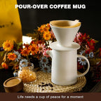 Pour Over Coffee Maker Set Vintage Ceramic Pour Over Coffee Dripper Set with 20 Count Paper Coffee Filters,for Home Café Restaurant Camping,15.8 Ounces(White)