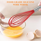 NileHome Whisk Commercial Stainless Steel wisk & Silicone Non-Stick Coated Small Whisk Set 8" 10" 12" Kitchen Wisk Wire Whisks for Cooking 3 Pack, Red
