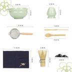 Matcha Whisk Set – 8 Pcs Matcha Set with Ceramic Bowl with Spout, Bamboo Whisk, Holder, Scoop, Sifter, and Tea Towel – Complete Japanese Matcha Kit for Ceremony and Gift