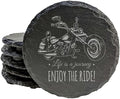 Coast in Style: Rustic Slate Coasters with Motorcycle Design - Round Slate - Set of 5