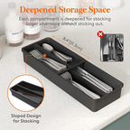Lifewit Compact Silverware Organizer for Kitchen Drawer, Narrow Flatware Tray Holder, Plastic Cutlery Spoons, Forks and Knives Storage, Black, 2 Pack