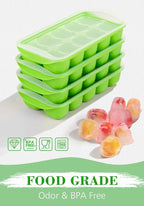 DOQAUS Ice Cube Tray with Lid and Bin, 4 Pack Easy Pop Out Silicone Ices Cubes Trays for Freezer with Cover, Stackable Compact Ice Bucket Kits, for Soup, Food, Cocktail, Coffee
