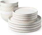 Getstar Dinnerware Sets, Plates and Bowls Sets (10.5” Dish + 8” Dish + 6” Bowl) for 4, Microwave Dishwasher Safe, 12 PCS Ceramic Dinnerware Sets