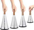 Cone Cheese Grater with Handle Stainless Steel Grater Triple Function Wood Handle Shredder Non-Slip Rubber Bottom Hand Held Multifunction Vegetables Grater Black 4-Size (Size L: 10.6" X 4.7" Black)