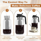 Cold Brew Coffee Maker,64 oz Mason Jar Pitcher with Stainless Steel Filter, Pour Spout Handle Lid, Heavy Duty Glass Airtight & Leak-Proof Pitcher for iced coffee Tea Lemonade