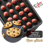 Baking Sheet Set, 2-Piece Cookie Sheet Set with Silicone Handles, Steel Baking Pan, Durable Baking Sheets for Oven, BPA Free Cookie Sheets for Baking Nonstick Set, Premium Sheet Pan, Black Baking Tray