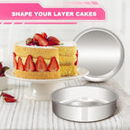 8 Inch Cake Pan Set of 2, Stainless Steel Round Layer Cake Baking Pans Tins, Non-Toxic & Healthy, Leak-proof & Easy Clean & Dishwasher Safe