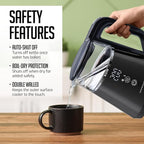 OVENTE 1L Small Electric Kettle with 5 Temperature Preset, Digital Display, 5Hr Keep Warm, Auto Shut-Off, Double-Wall Cool Touch Exterior, Borosilicate Glass,1500W BPA Free Water Boiler, Black KD95B