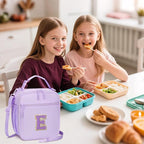 Initial Insulated Lunch Bag for Girls Kids, Back to School Gift, Reusable Leak-proof Lunch Box with Adjustable Strap for School Daycare Travel Picnic (Purple,E)