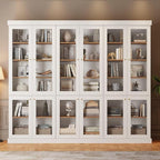 70.8" Tall Farmhouse Kitchen Pantry Cabinet with Glass Doors, Modular Storage Cabinet with 6-Tier Adjustable Shelves, White, Wooden Hutch for Kitchen, Living Room, Set of 3