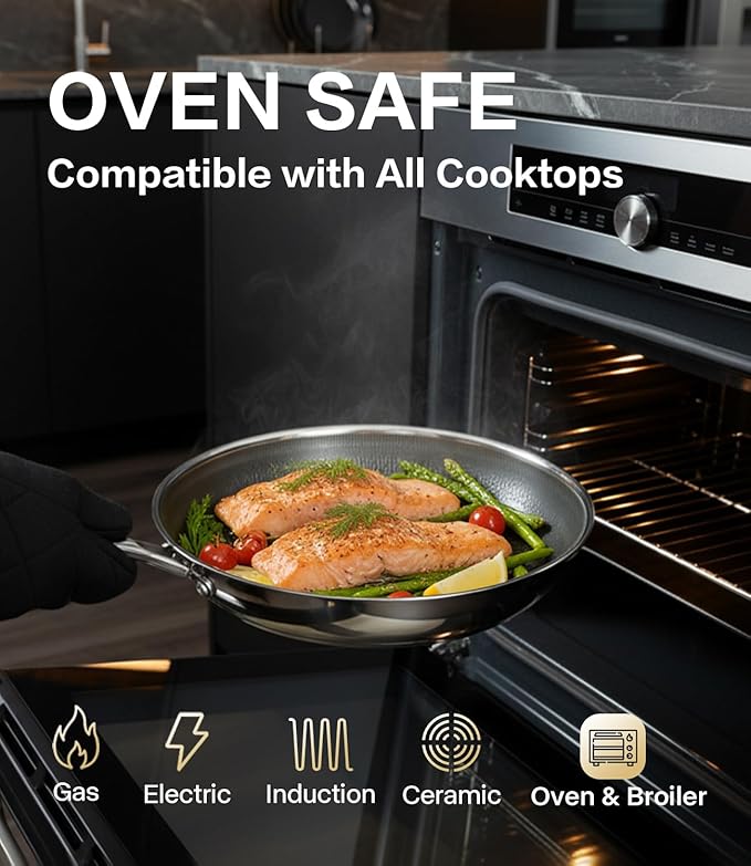 Non Stick Frying Pans with Lids, 8 Inch Fry Pan, Hybrid Large Frying Pan with Lid, Nonstick Skillet Stainless Steel, Dishwasher & Oven-Safe, Induction Compatible Cooking Pan