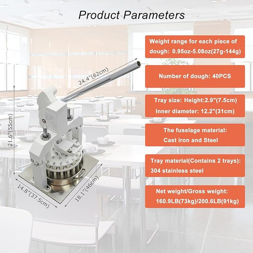 40PCS Manual Dough Dividing Machine Table Top Manual Dough Divider Bakery Dough Cutter with 2 Trays 0.95oz-5.08oz (27g-144g)