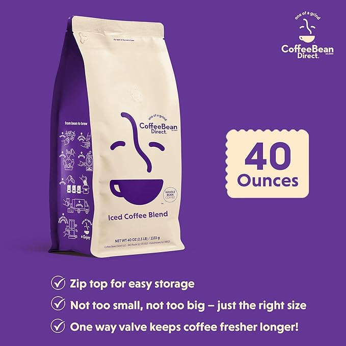 Coffee Bean Direct Iced Coffee Blend, Whole Bean Coffee, Mixed Roast Level, 2.5 Pound Bag (Pack of 1)