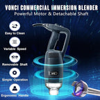 VONCI 750W Commercial Immersion Blender, Extra Heavy Duty Hand Blender with Variable Speed 8000-19000RPM, Handheld Stick Mixer with 20" SUS 304 Shaft, Commercial Emulsifier for Restaurant Kitchen.