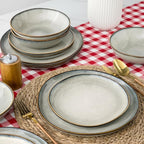 AmorArc Ceramic Dinnerware Sets,Handmade Reactive Glaze Stoneware Plates and Bowls Sets,Highly Chip and Crack Resistant | Dishwasher & Microwave Safe Dishes Set,Service for 4 (12pc)
