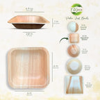 Raj Disposable Palm Leaf Bulk Bowls 4" Square Bowls(6 CASES - 600 PACK) Strong Bowl Like Bamboo Party Bowl - Decorative Compostable Tableware for Lunch, Dinner, Birthday, Outdoor, BBQ, Picnic.