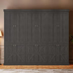 70.8" Tall Bookshelf with Doors, Farmhouse Modular Bookcase with 4-Tier Adjustable Shelves, Large Storage Cabinet for Home Office, Living Room, Black, Set of 2