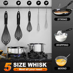 Silicone Whisks set with 7+5in mini stainless steel whisk, Non Scratch Coated 7+9+11in Whisks for Nonstick Cookware,Premium for Blending, Whisking, Beating, Frothing & Stirring