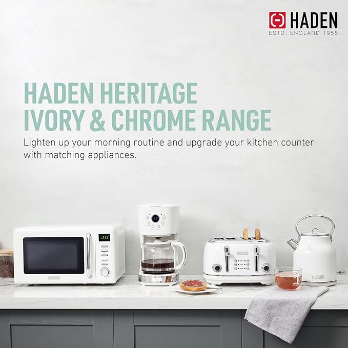 Haden Heritage 4 Slice Wide Slot Stainless Steel Toaster Bundled with 12 Cup Programmable Drip Coffee Maker Coffee Machine, Ivory & Chrome