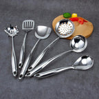 304 Stainless Steel Kitchen Utensils Set, VALESKA 6PCS Metal Cooking Utensils Set, Wok Spatula, Ladle, Skimmer Slotted Spoon, Pasta Spoon, Serving Large Ladle, Slotted Spatula Tunner